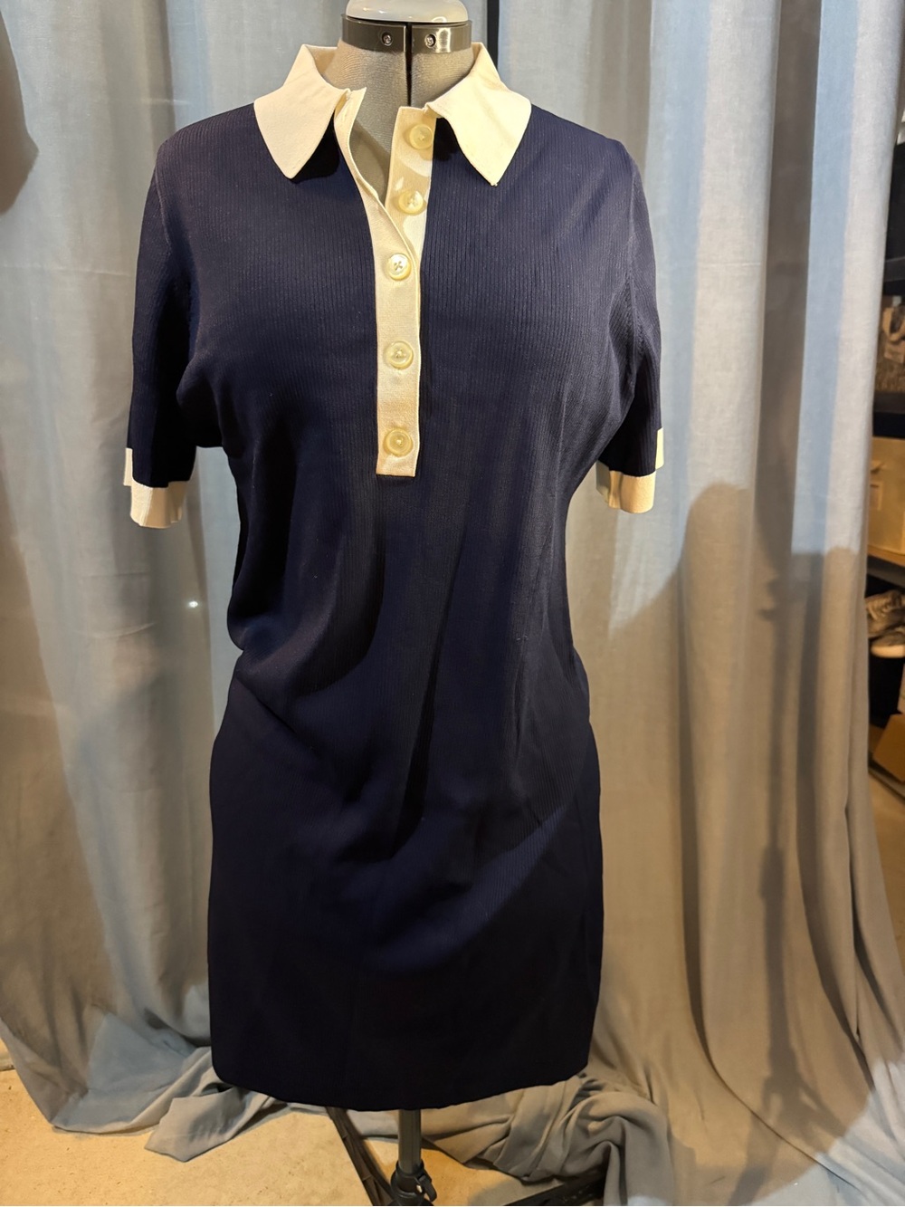 J. Crew Navy Mini Polo Dress with Cream Trim